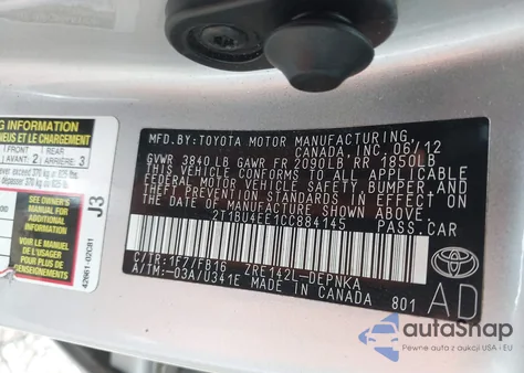 2012 Toyota Corolla Le from USA, damaged, VIN 2T1BU4EE1CC884145